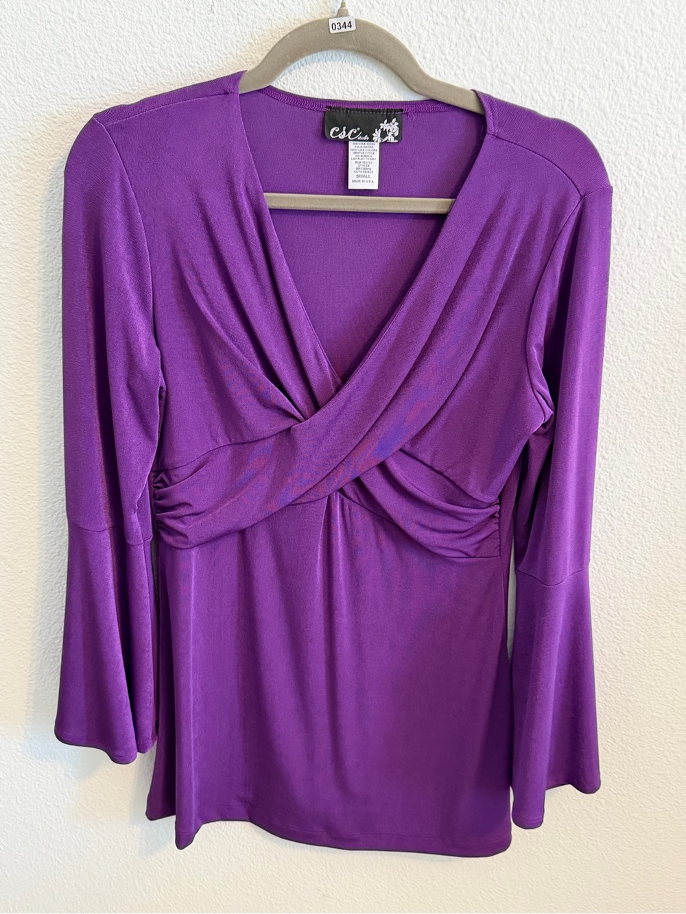 C&C California Violet Wrap-Front Long Sleeve Top